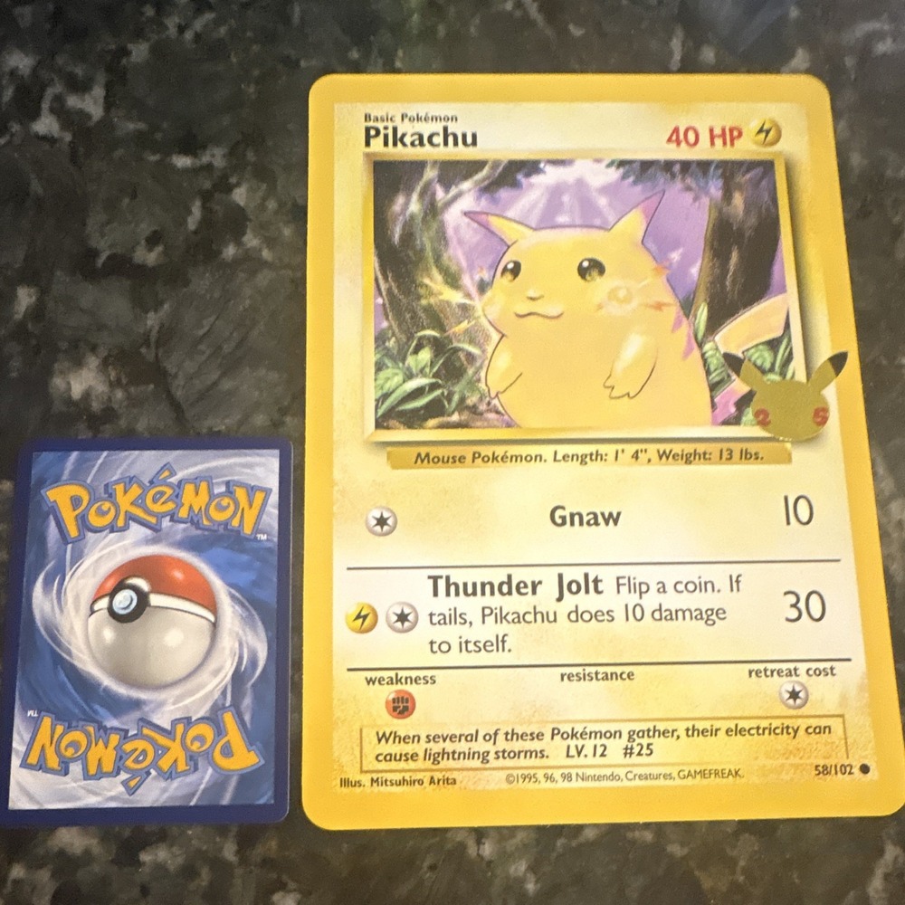 Pokemon TCG Pikachu Jumbo 58/102 Base Set 25th Anniversary Oversized Card 1999